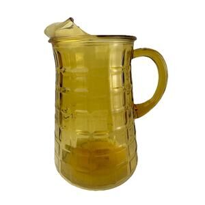 Vintage Antique Yellow Glass Pitcher Drink Server Kitchen Home Decor